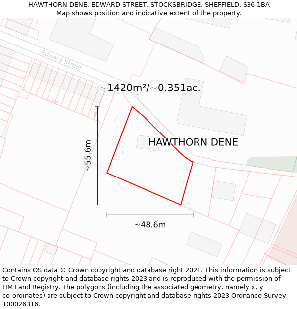 HAWTHORN DENE, EDWARD STREET, STOCKSBRIDGE, SHEFFIELD, S36 1BA: Plot and title map