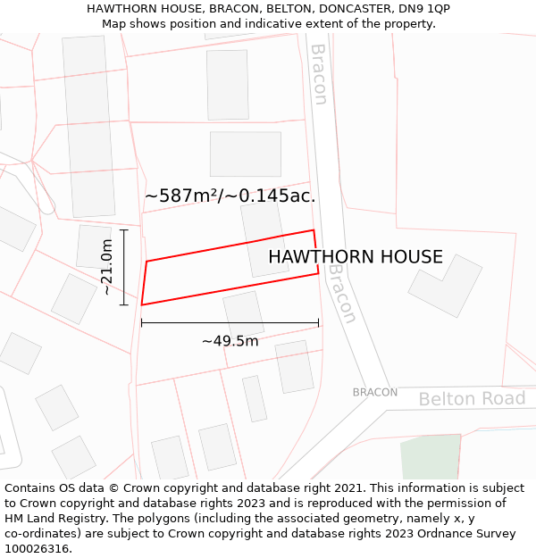 HAWTHORN HOUSE, BRACON, BELTON, DONCASTER, DN9 1QP: Plot and title map
