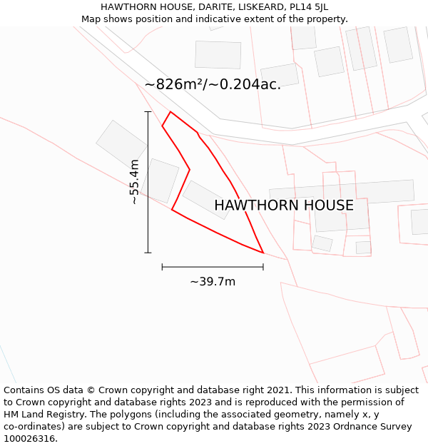 HAWTHORN HOUSE, DARITE, LISKEARD, PL14 5JL: Plot and title map