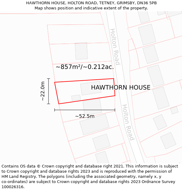 HAWTHORN HOUSE, HOLTON ROAD, TETNEY, GRIMSBY, DN36 5PB: Plot and title map
