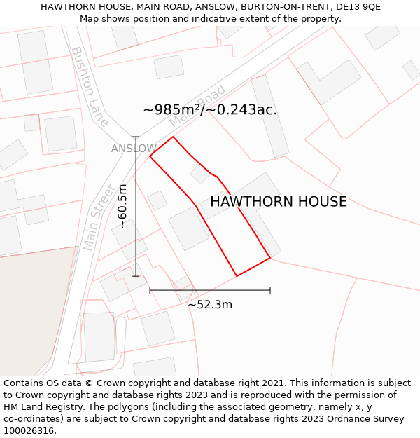 HAWTHORN HOUSE, MAIN ROAD, ANSLOW, BURTON-ON-TRENT, DE13 9QE: Plot and title map