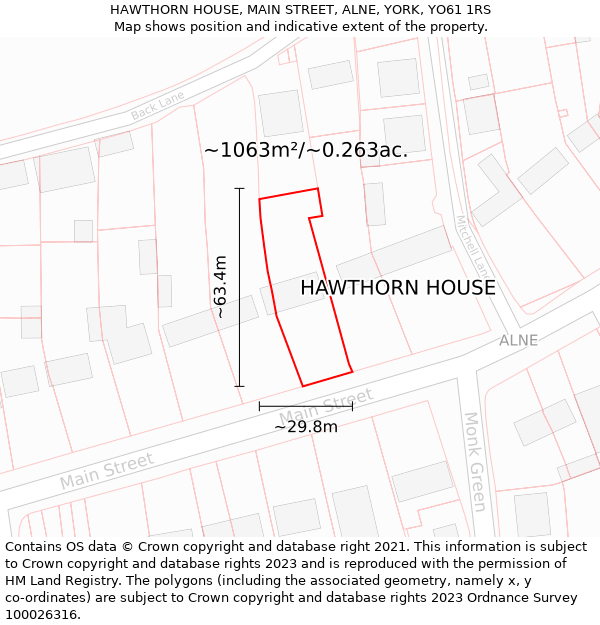 HAWTHORN HOUSE, MAIN STREET, ALNE, YORK, YO61 1RS: Plot and title map