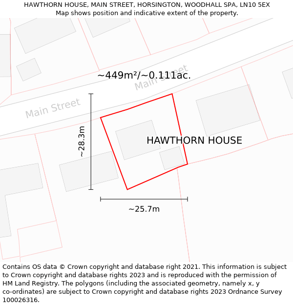 HAWTHORN HOUSE, MAIN STREET, HORSINGTON, WOODHALL SPA, LN10 5EX: Plot and title map