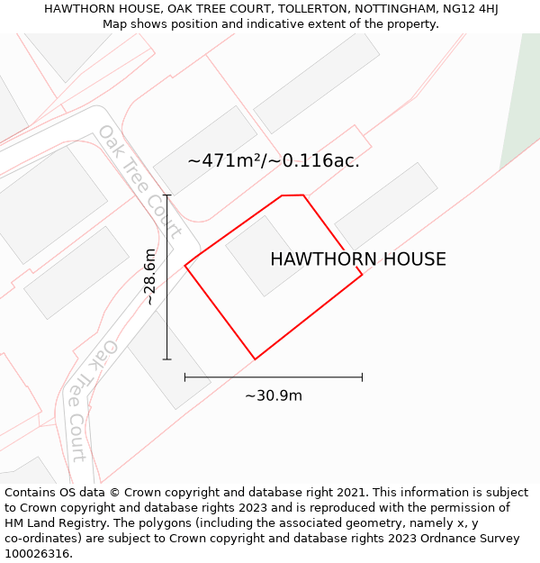 HAWTHORN HOUSE, OAK TREE COURT, TOLLERTON, NOTTINGHAM, NG12 4HJ: Plot and title map