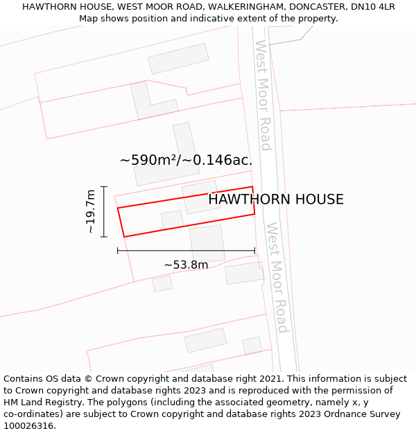 HAWTHORN HOUSE, WEST MOOR ROAD, WALKERINGHAM, DONCASTER, DN10 4LR: Plot and title map