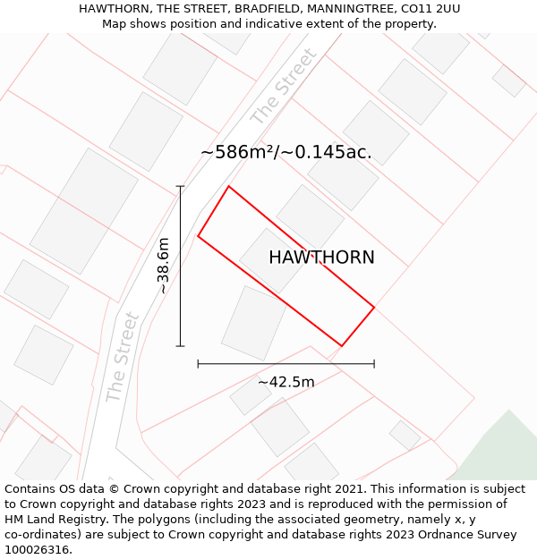 HAWTHORN, THE STREET, BRADFIELD, MANNINGTREE, CO11 2UU: Plot and title map
