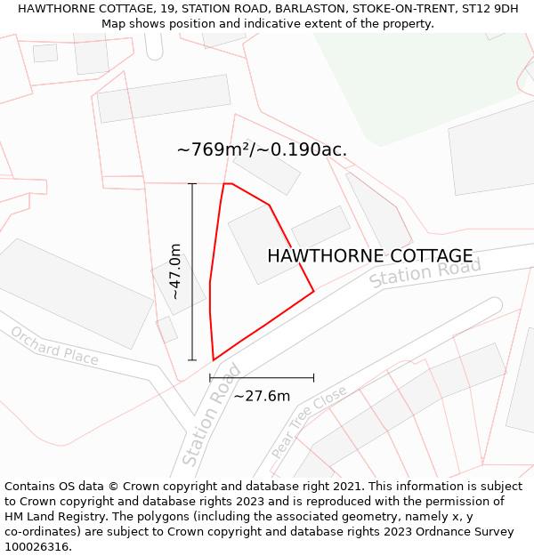 HAWTHORNE COTTAGE, 19, STATION ROAD, BARLASTON, STOKE-ON-TRENT, ST12 9DH: Plot and title map