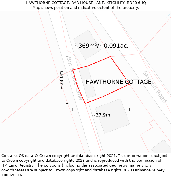 HAWTHORNE COTTAGE, BAR HOUSE LANE, KEIGHLEY, BD20 6HQ: Plot and title map