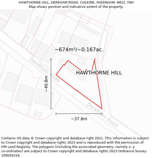 HAWTHORNE HILL, DEREHAM ROAD, COLKIRK, FAKENHAM, NR21 7NH: Plot and title map