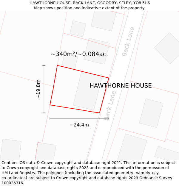 HAWTHORNE HOUSE, BACK LANE, OSGODBY, SELBY, YO8 5HS: Plot and title map