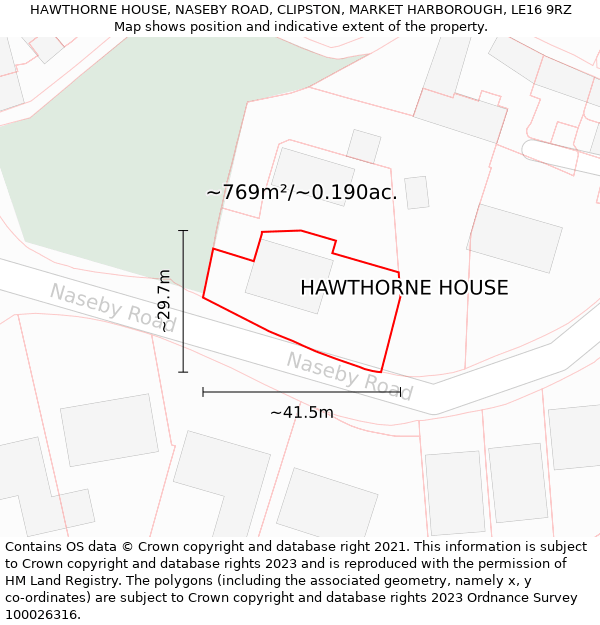 HAWTHORNE HOUSE, NASEBY ROAD, CLIPSTON, MARKET HARBOROUGH, LE16 9RZ: Plot and title map