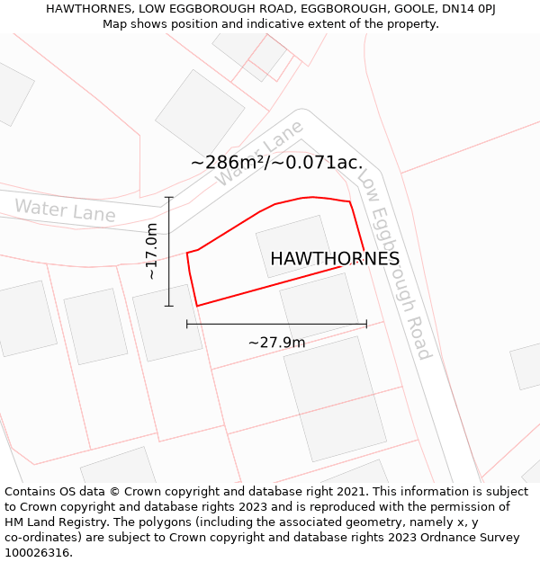 HAWTHORNES, LOW EGGBOROUGH ROAD, EGGBOROUGH, GOOLE, DN14 0PJ: Plot and title map