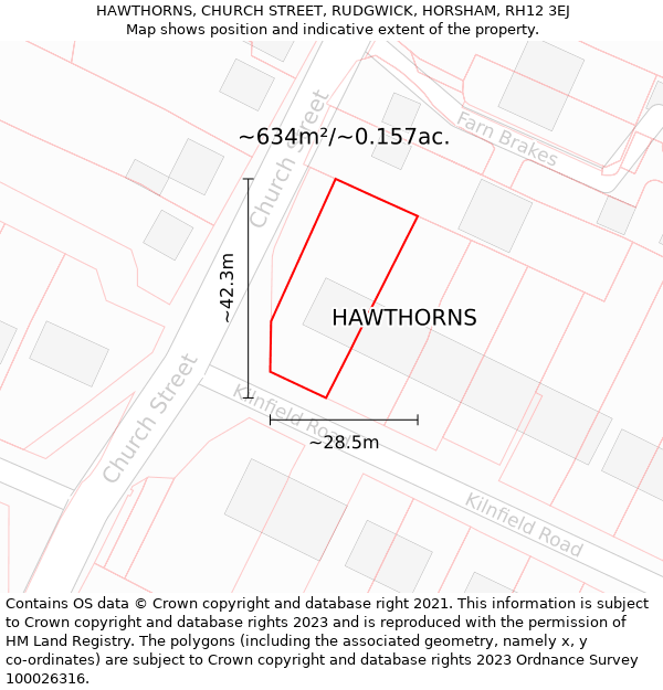 HAWTHORNS, CHURCH STREET, RUDGWICK, HORSHAM, RH12 3EJ: Plot and title map