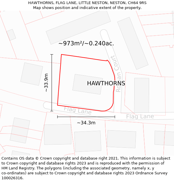 HAWTHORNS, FLAG LANE, LITTLE NESTON, NESTON, CH64 9RS: Plot and title map