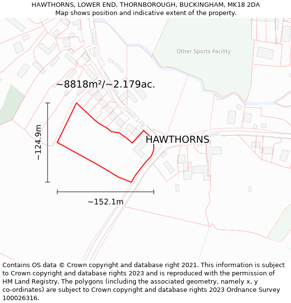 HAWTHORNS, LOWER END, THORNBOROUGH, BUCKINGHAM, MK18 2DA: Plot and title map