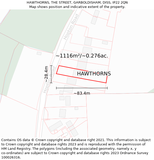 HAWTHORNS, THE STREET, GARBOLDISHAM, DISS, IP22 2QN: Plot and title map