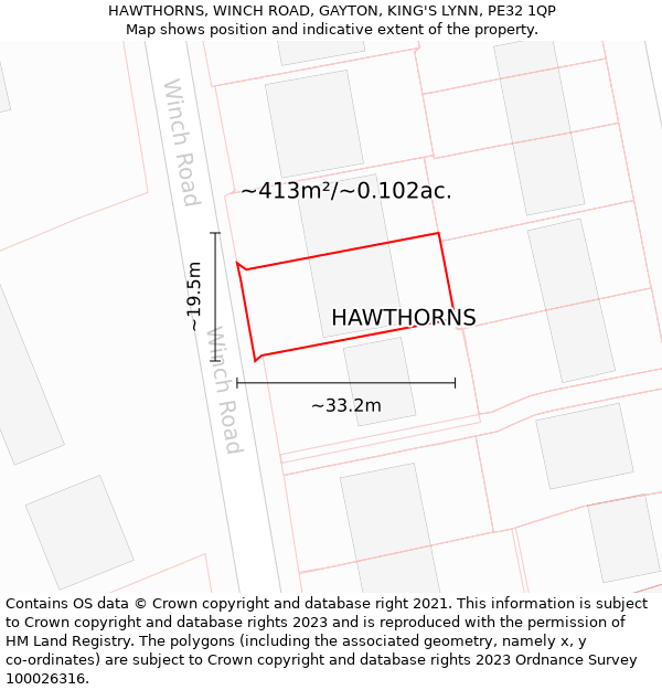 HAWTHORNS, WINCH ROAD, GAYTON, KING'S LYNN, PE32 1QP: Plot and title map