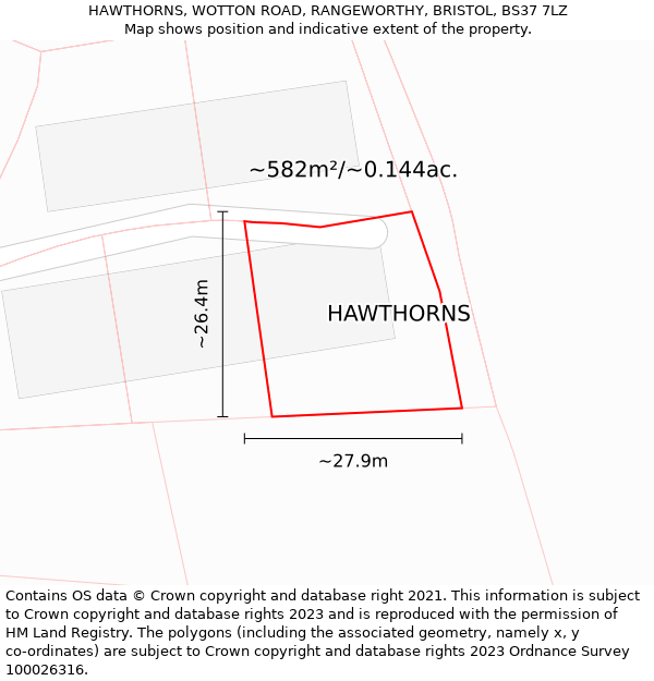 HAWTHORNS, WOTTON ROAD, RANGEWORTHY, BRISTOL, BS37 7LZ: Plot and title map