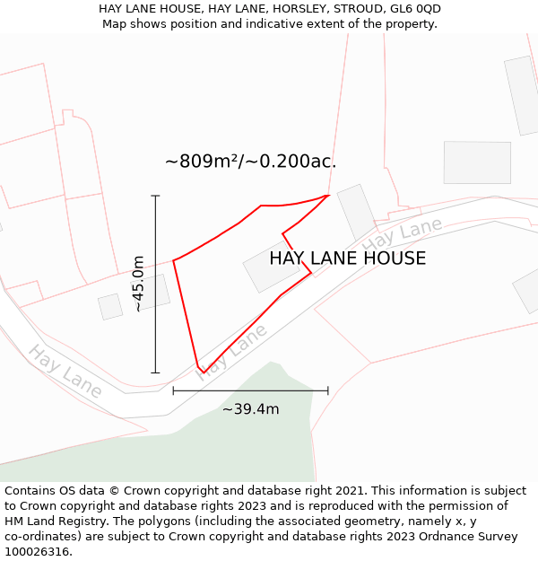 HAY LANE HOUSE, HAY LANE, HORSLEY, STROUD, GL6 0QD: Plot and title map