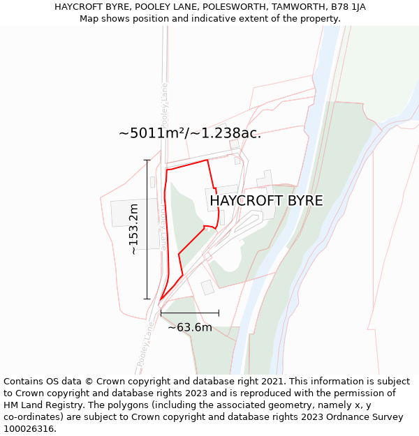 HAYCROFT BYRE, POOLEY LANE, POLESWORTH, TAMWORTH, B78 1JA: Plot and title map