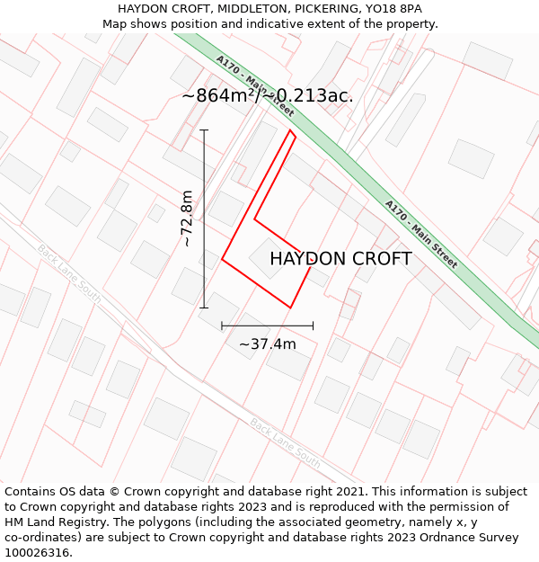 HAYDON CROFT, MIDDLETON, PICKERING, YO18 8PA: Plot and title map