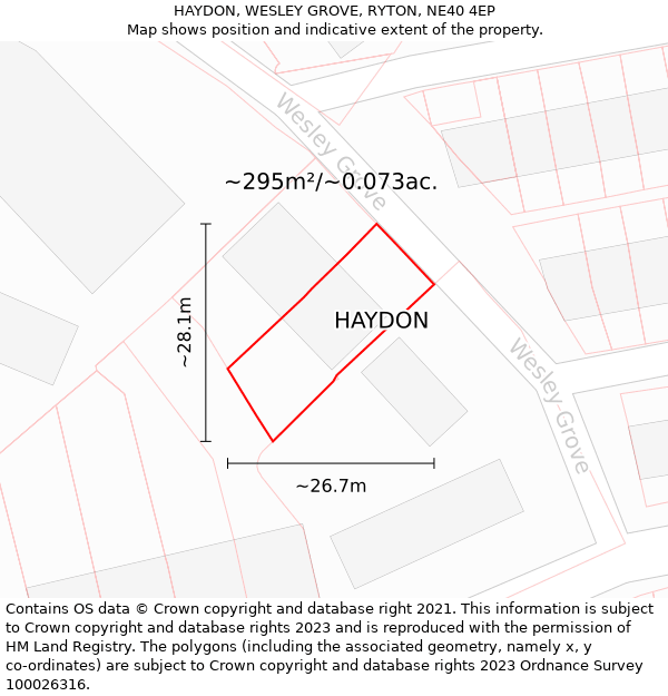 HAYDON, WESLEY GROVE, RYTON, NE40 4EP: Plot and title map