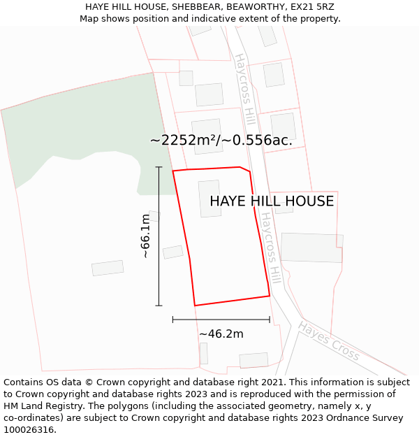 HAYE HILL HOUSE, SHEBBEAR, BEAWORTHY, EX21 5RZ: Plot and title map