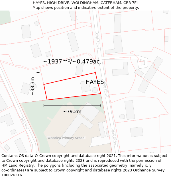 HAYES, HIGH DRIVE, WOLDINGHAM, CATERHAM, CR3 7EL: Plot and title map