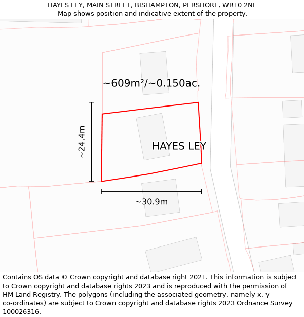 HAYES LEY, MAIN STREET, BISHAMPTON, PERSHORE, WR10 2NL: Plot and title map
