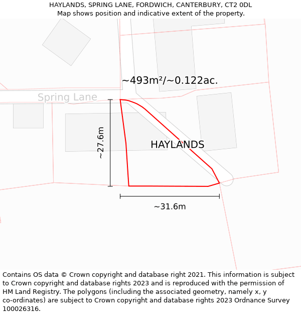 HAYLANDS, SPRING LANE, FORDWICH, CANTERBURY, CT2 0DL: Plot and title map