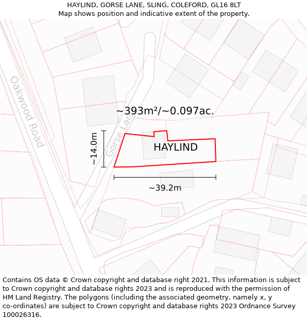 HAYLIND, GORSE LANE, SLING, COLEFORD, GL16 8LT: Plot and title map