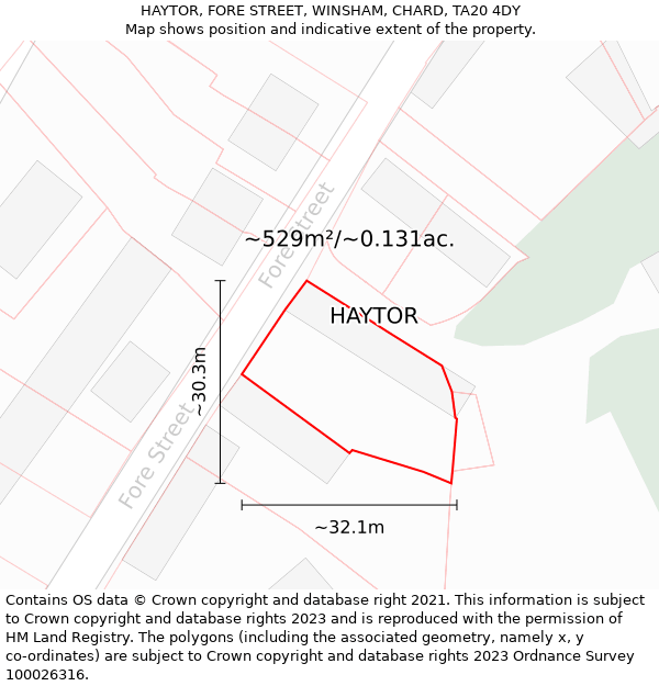 HAYTOR, FORE STREET, WINSHAM, CHARD, TA20 4DY: Plot and title map