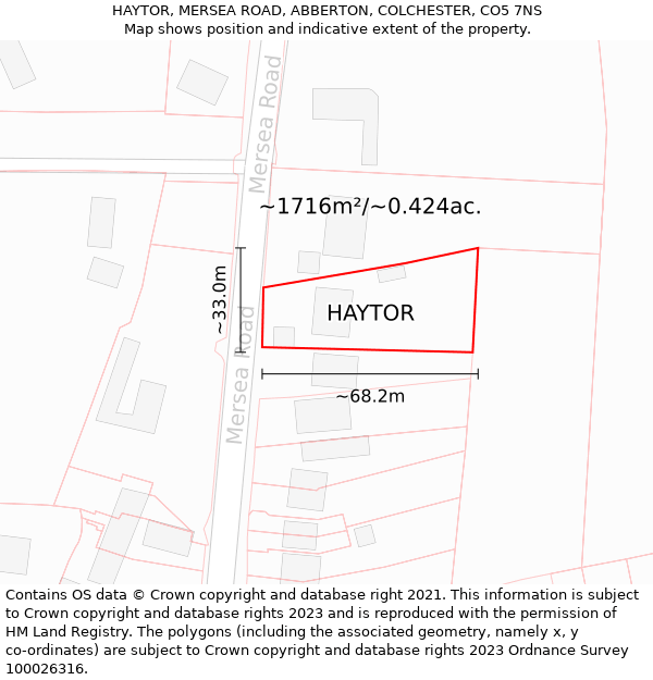 HAYTOR, MERSEA ROAD, ABBERTON, COLCHESTER, CO5 7NS: Plot and title map