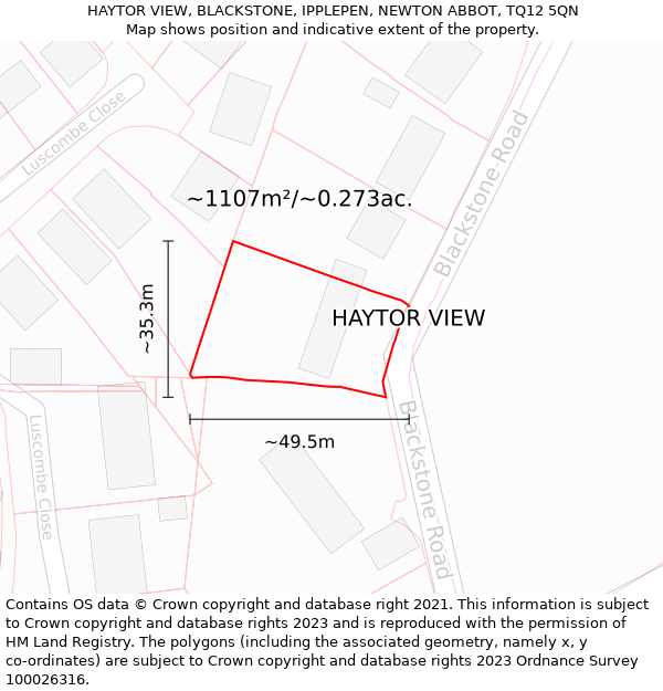 HAYTOR VIEW, BLACKSTONE, IPPLEPEN, NEWTON ABBOT, TQ12 5QN: Plot and title map