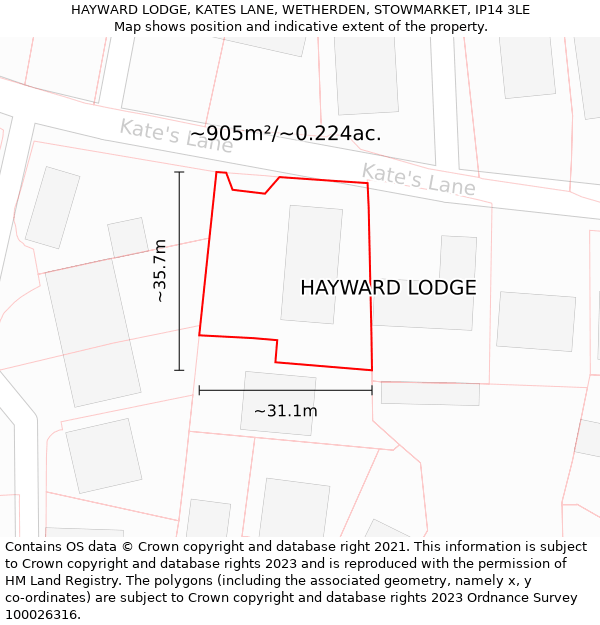 HAYWARD LODGE, KATES LANE, WETHERDEN, STOWMARKET, IP14 3LE: Plot and title map