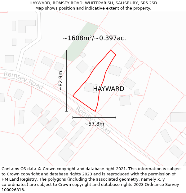 HAYWARD, ROMSEY ROAD, WHITEPARISH, SALISBURY, SP5 2SD: Plot and title map