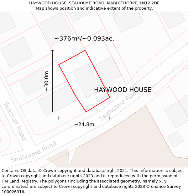 HAYWOOD HOUSE, SEAHOLME ROAD, MABLETHORPE, LN12 2DE: Plot and title map