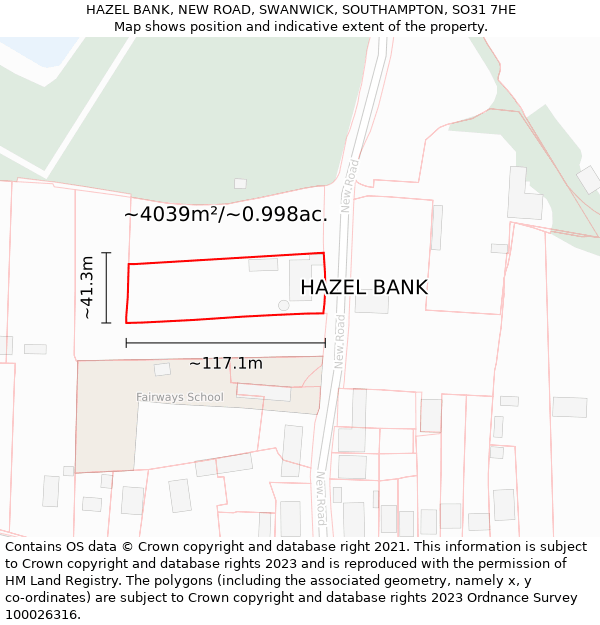 HAZEL BANK, NEW ROAD, SWANWICK, SOUTHAMPTON, SO31 7HE: Plot and title map