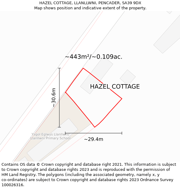 HAZEL COTTAGE, LLANLLWNI, PENCADER, SA39 9DX: Plot and title map