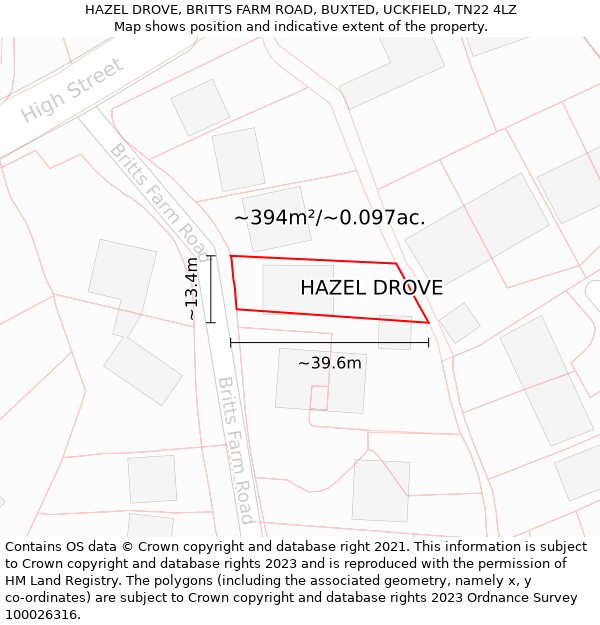 HAZEL DROVE, BRITTS FARM ROAD, BUXTED, UCKFIELD, TN22 4LZ: Plot and title map