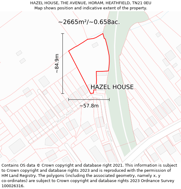 HAZEL HOUSE, THE AVENUE, HORAM, HEATHFIELD, TN21 0EU: Plot and title map