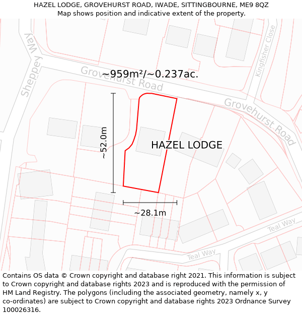 HAZEL LODGE, GROVEHURST ROAD, IWADE, SITTINGBOURNE, ME9 8QZ: Plot and title map