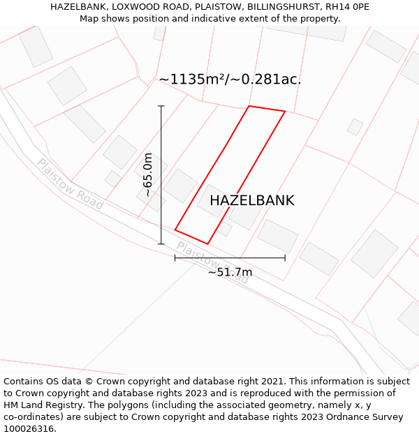 HAZELBANK, LOXWOOD ROAD, PLAISTOW, BILLINGSHURST, RH14 0PE: Plot and title map