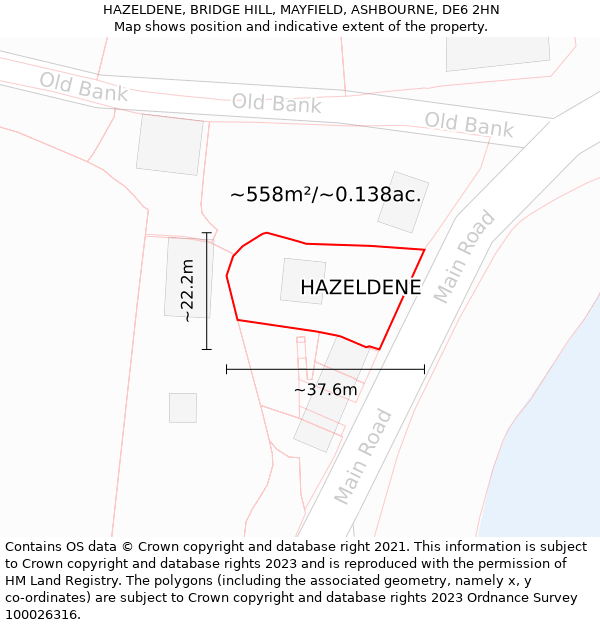 HAZELDENE, BRIDGE HILL, MAYFIELD, ASHBOURNE, DE6 2HN: Plot and title map