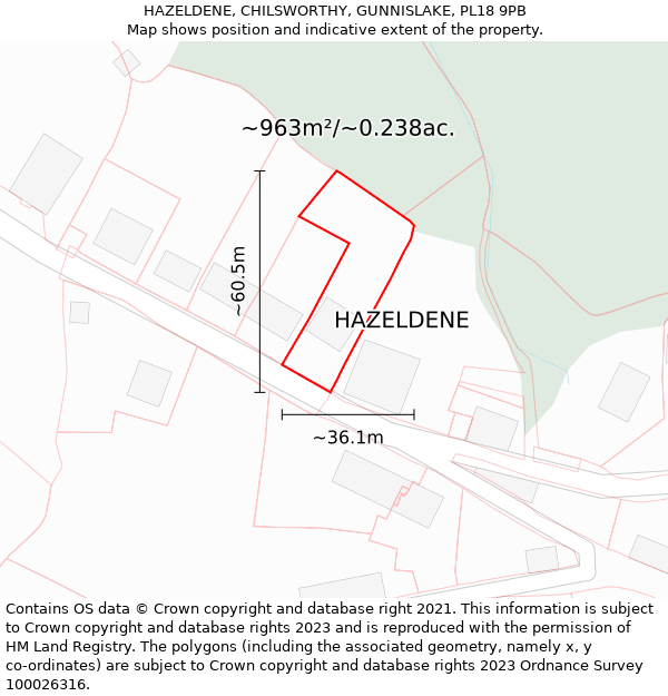 HAZELDENE, CHILSWORTHY, GUNNISLAKE, PL18 9PB: Plot and title map