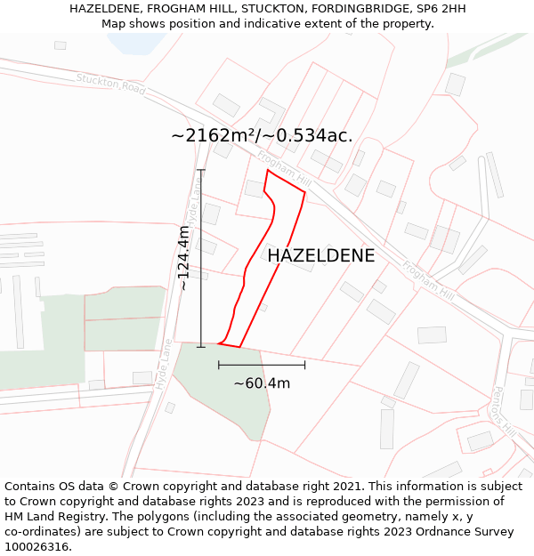 HAZELDENE, FROGHAM HILL, STUCKTON, FORDINGBRIDGE, SP6 2HH: Plot and title map