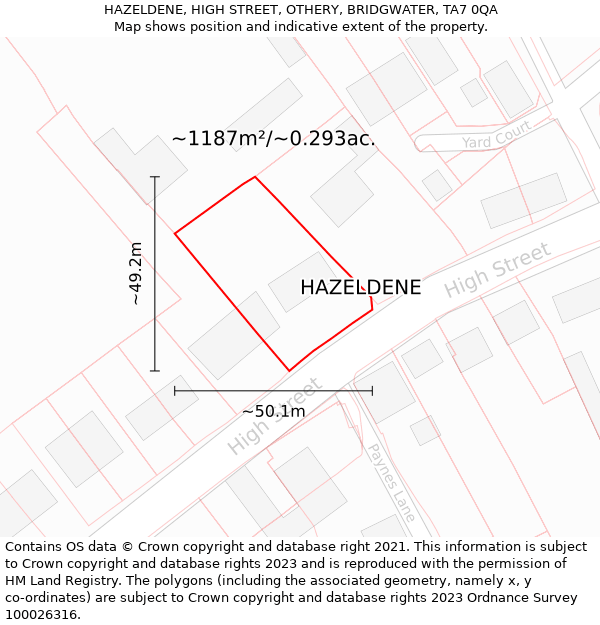 HAZELDENE, HIGH STREET, OTHERY, BRIDGWATER, TA7 0QA: Plot and title map