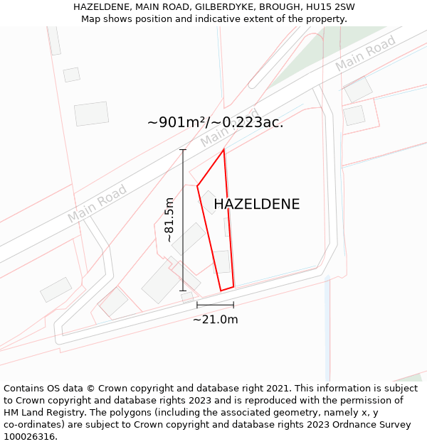 HAZELDENE, MAIN ROAD, GILBERDYKE, BROUGH, HU15 2SW: Plot and title map