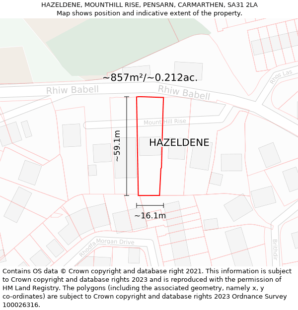 HAZELDENE, MOUNTHILL RISE, PENSARN, CARMARTHEN, SA31 2LA: Plot and title map