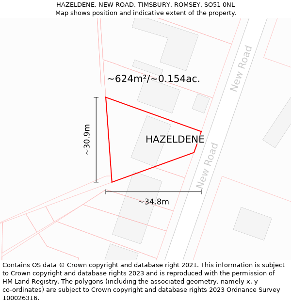 HAZELDENE, NEW ROAD, TIMSBURY, ROMSEY, SO51 0NL: Plot and title map